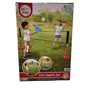 (NEW)  Play Day Kids 3 In 1 Sports Set - Pickleball, Volleyball & Swing Ball 4+